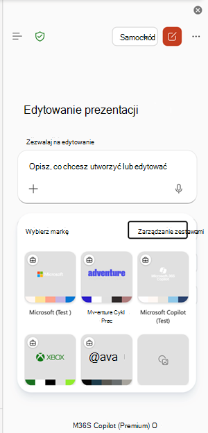 Zrzut ekranu przedstawiający punkt wejścia Zarządzanie zestawami markowymi w programie PowerPoint.