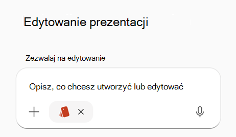 Zrzut ekranu pola polecenie funkcji Copilot z wybranym zestawem markowym w programie PowerPoint.