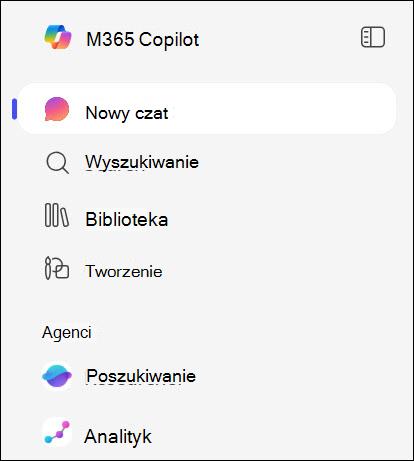 Zrzut ekranu przedstawiający agentów w lewym obszarze nawigacji.