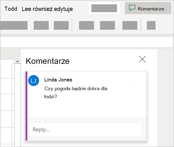 Wybierz pozycję Komentarze, aby wyświetlić komentarze dodane przez inne osoby lub odpowiedzieć na nie.