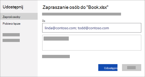 Wprowadź adresy e-mail osób, z którymi chcesz współpracować, lub uzyskaj link do udostępnienia pliku.