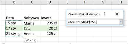 Zakres etykiet danych, okno dialogowe