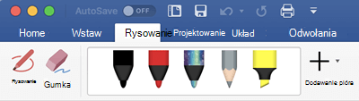 Pióra i zakreślacze na karcie Rysowanie w usłudze Office 365 dla komputerów Mac