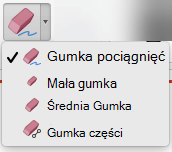 Na komputerze Mac program PowerPoint dla usługi Office 365 zawiera cztery gumki pisma cyfrowego.