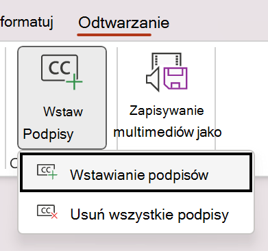 Wstawianie napisów do klipu wideo w programie PowerPoint.