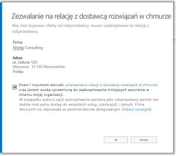 Zaakceptuj relację z dostawcą rozwiązań chmury.