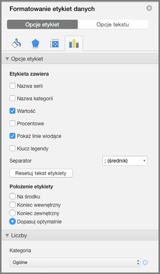 Pozycja Formatuj etykiety danych w pakiecie Office dla komputerów Mac