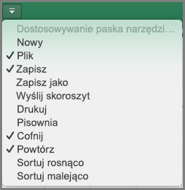 Dostosowywanie menu paska narzędzi Szybki dostęp w pakiecie Office2016 dla komputerów Mac