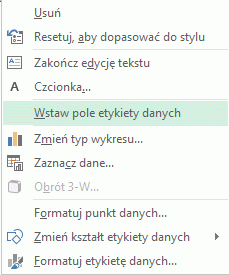 Polecenie Wstaw pole etykiety danych w menu rozwijanym prawym przyciskiem myszy