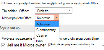 Opcje Motywów pakietu Office w programie PowerPoint 2016