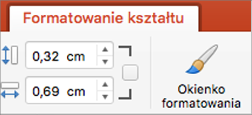 Pola Wysokość kształtu i Szerokość kształtu na wstążce