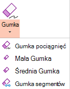 Program PowerPoint dla pakietu Office 2019 zawiera cztery gumki dla pisma cyfrowego.