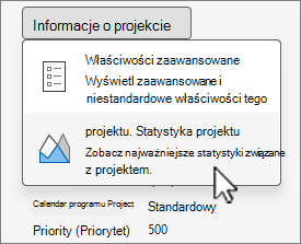 Opcje informacji o projekcie