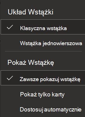 Zrzut ekranu przedstawiający wstążkę w sieci Web.