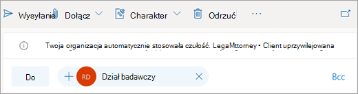 Zrzut ekranu przedstawiający poradę dotyczącą etykiety wrażliwości stosowanej automatycznie