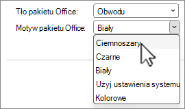 Zrzut ekranu przedstawiający wybrane motywy pakietu Office.