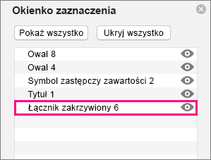 Przedstawia łącznik u dołu listy w okienku zaznaczenia