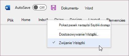 Rozwijanie wstążki