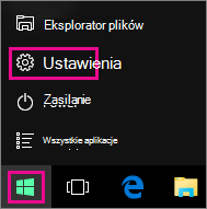 Uzyskiwanie dostępu do pozycji Ustawienia z menu Start w systemie Windows 10