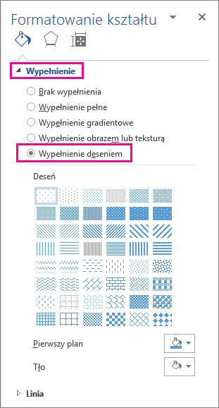 Wybieranie wypełnienia deseniem w okienku Formatowanie kształtu