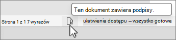 Przycisk Podpisy na pasku stanu