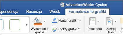 Wybrany obraz SVG powoduje wyświetlenie karty Formatowanie grafiki na wstążce