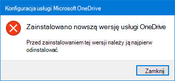Wyskakujące okienko błędu usługi OneDrive