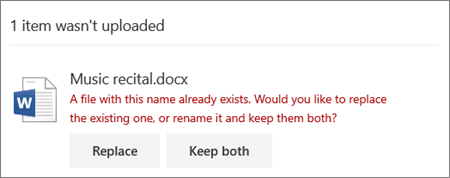 Błąd nazwa pliku już istnieje w internetowym interfejsie użytkownika usługi OneDrive
