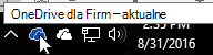 Zrzut ekranu przedstawiający kursor umieszczony na niebieskiej ikonie usługi OneDrive z tekstem OneDrive dla Firm.