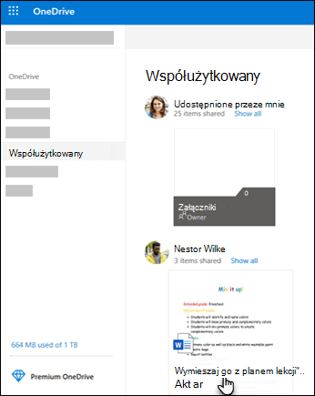 Foldery udostępnione usługi OneDrive