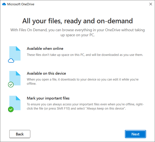 Ekran Pliki na żądanie w kreatorze OneDrive — Zapraszamy!
