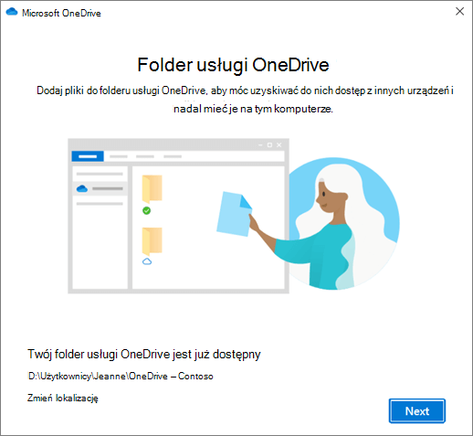 Ekran To jest folder usługi OneDrive w kreatorze OneDrive — Zapraszamy!