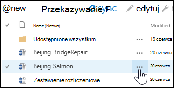 Wybierz ikonę wielokropka Więcej obok nazwy dokumentu w usłudze OneDrive dla Firm, aby otworzyć kartę podręczną dokumentów