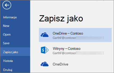 Zapisywanie dokumentu programu Word w usłudze OneDrive dla Firm