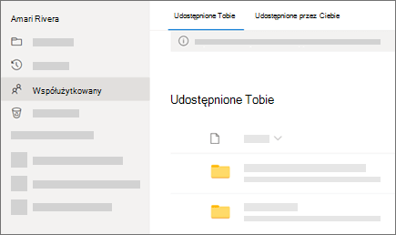 Zrzut ekranu przedstawiający widok Udostępnione tobie w usłudze OneDrive używanej w pracy lub szkole.
