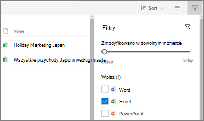 Zrzut ekranu przedstawiający dopasowywanie widoku Udostępnione dla mnie w OneDrive dla Firm