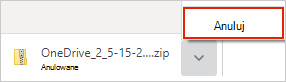 Okno dialogowe anulowania pobierania usługi OneDrive