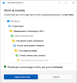 Zrzut ekranu przedstawiający komunikat o skróceniu wybranej nazwy pliku.