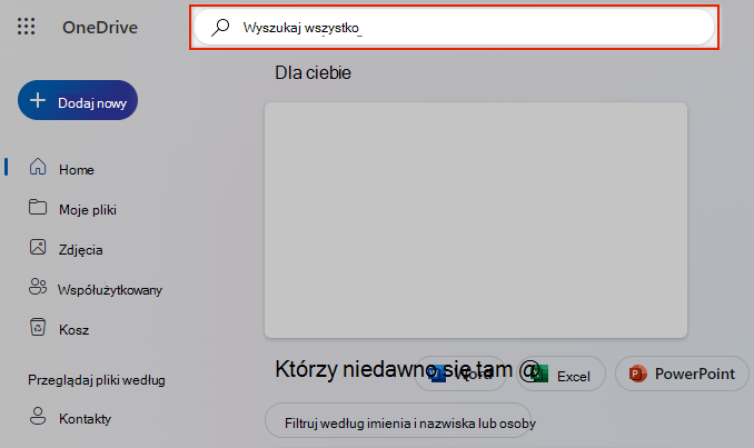Zaznaczenie pozycji Przeszukaj wszystko w usłudze OneDrive