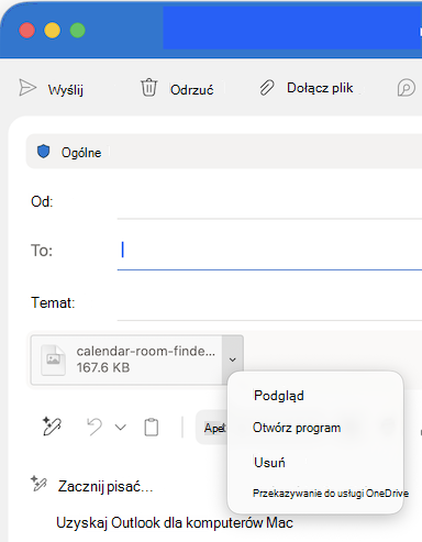 Opcje listy rozwijanej dołączania plików w programie Outlook dla komputerów Mac
