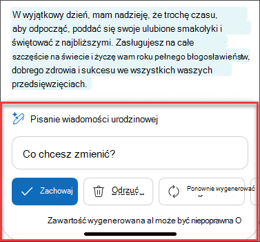 Niektóre Po dokładnym rozważeniu tekstu z wersji roboczej wiadomości e-mail przy użyciu rozwiązania Copilot w systemach iOS i Android