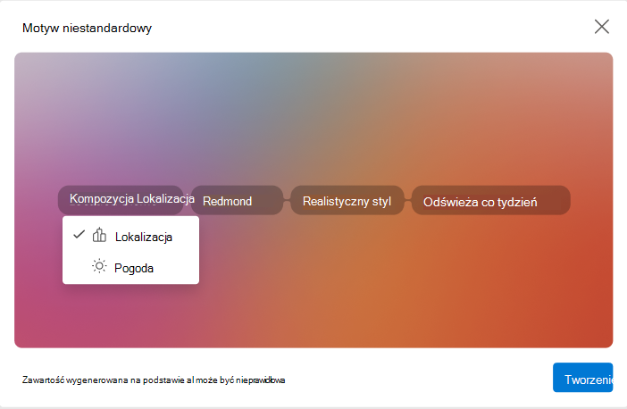Ekran z listą rozwijaną używaną do konfigurowania atrybutów motywu niestandardowego w nowym programie Outlook dla systemu Windows