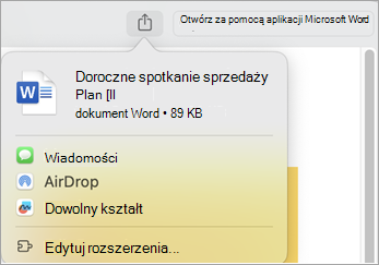 Udostępnianie pliku przy użyciu rozszerzeń zainstalowanych na komputerze Mac