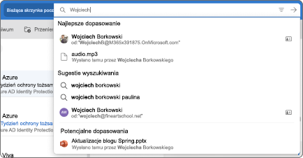 Pasek wyszukiwania programu Outlook dla komputerów Mac.