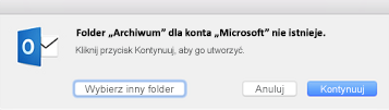 Ta wiadomość jest wyświetlana, gdy po raz pierwszy użyjesz przycisku Archiwizuj w programie Outlook 2016 dla komputerów Mac