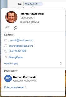 Wizytówka w kalendarzu programu Outlook