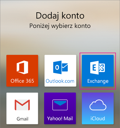 Dodawanie konta serwera Exchange