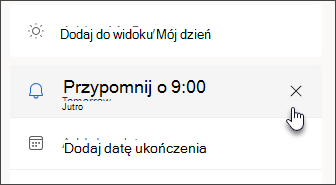 Zrzut ekranu przedstawiający ikonę anulowania w celu usunięcia przypomnienia o zadaniu