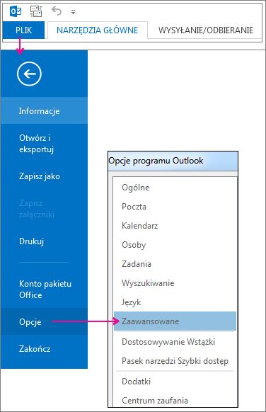 Zaawansowane opcje > plików >