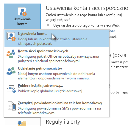 Kliknij pozycję Ustawienia kont plików >> w ustawieniach konta